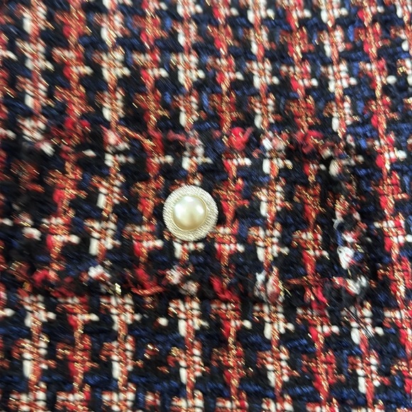 Zara Woman Tweed Pearl Button Jacket with Red and Blue Accents‎ - Picture 4 of 15